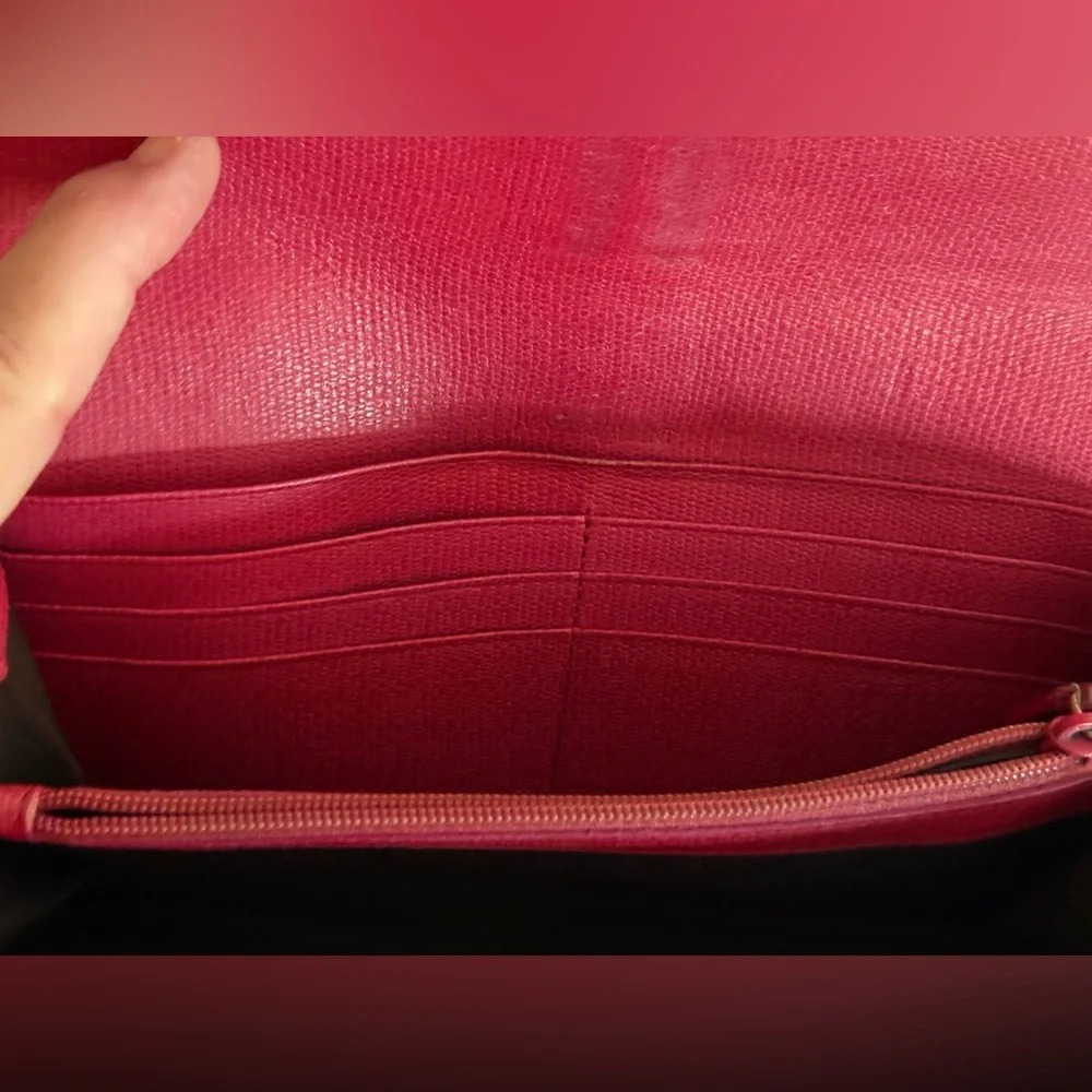 Yves Saint Laurent Red Leather Y-Logo Continental Wallet - Picture 4 of 10